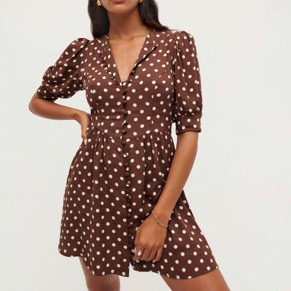 Reformation Dresses & Skirts - REFORMATION Laylin Polka Dot Brown Milk Chocolate Minidress Size 8